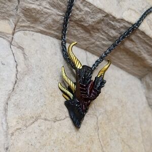 Black and Gold Dragon Pendant Necklace